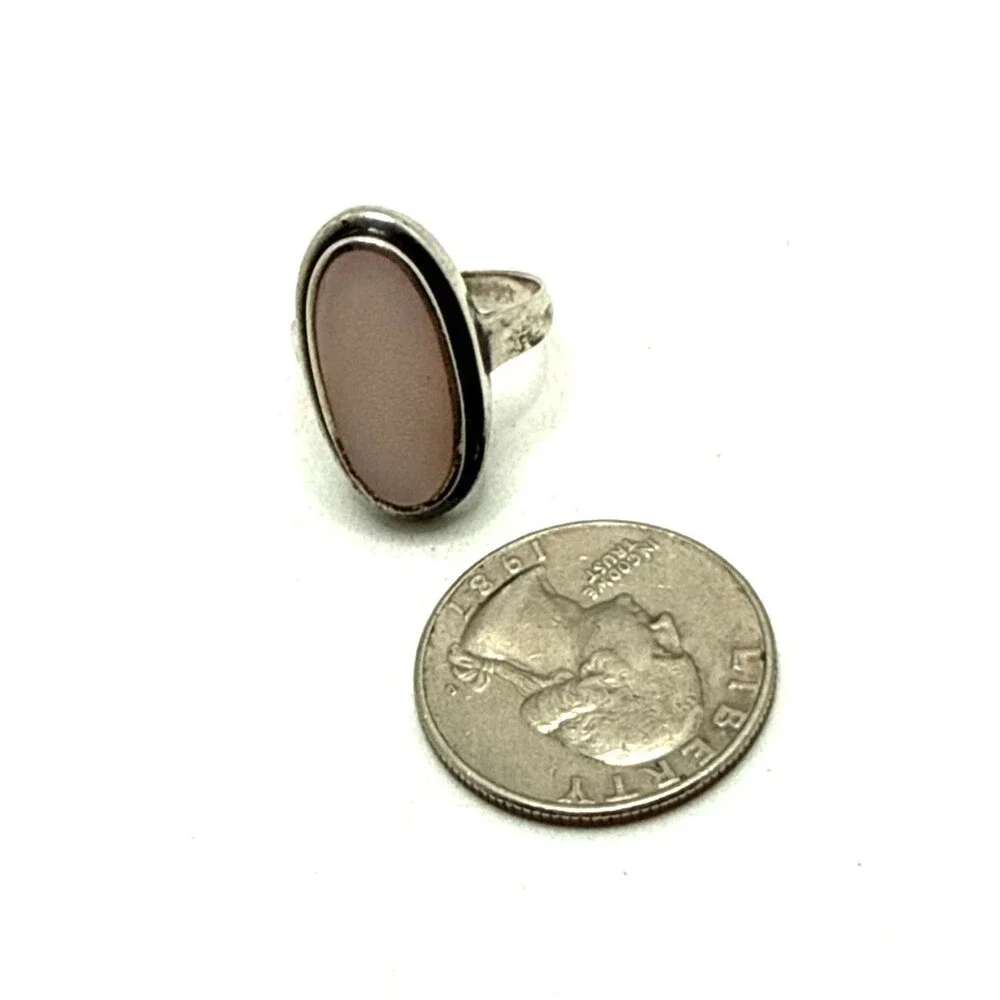 Vintage 1970s AVON Sterling Silver Pink Mother of Pearl Oval Ring Size 6.5